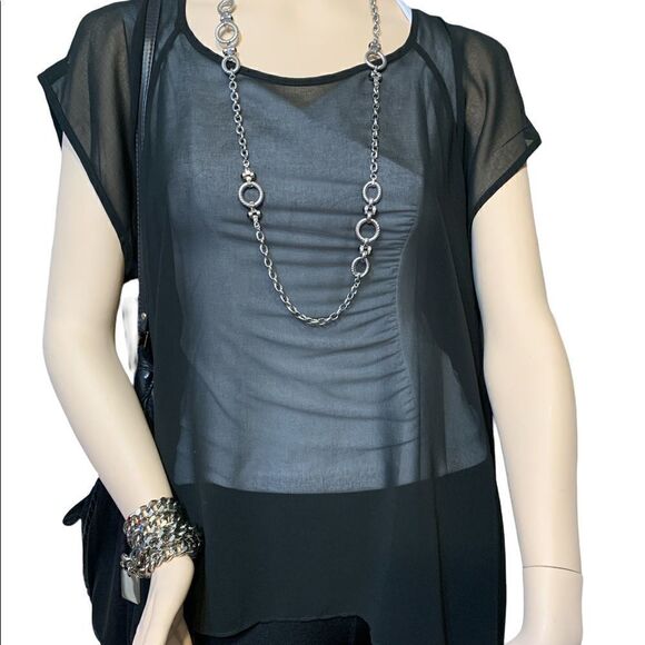 NWOT BCBGMAXAZRIA Sheer Cold Shoulder Top - Picture 1 of 10